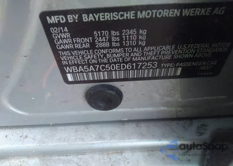 2014 BMW 528I xDrive z USA, uszkodzony, nr VIN WBA5A7C50ED617253